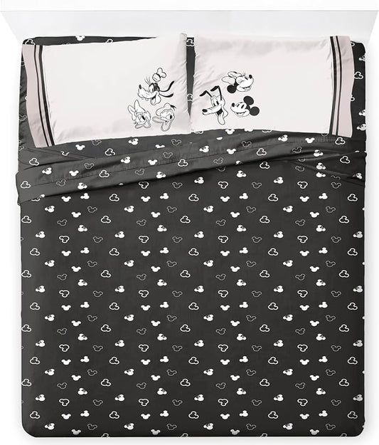 Jay Franco Kids Sheet Set with Fitted, Flat Sheets & Pillow Cover - Ultra-Soft Bedding with Pillowcase for Room Decor, Black - Mickey and Friends, 4 Piece King by JayFranco