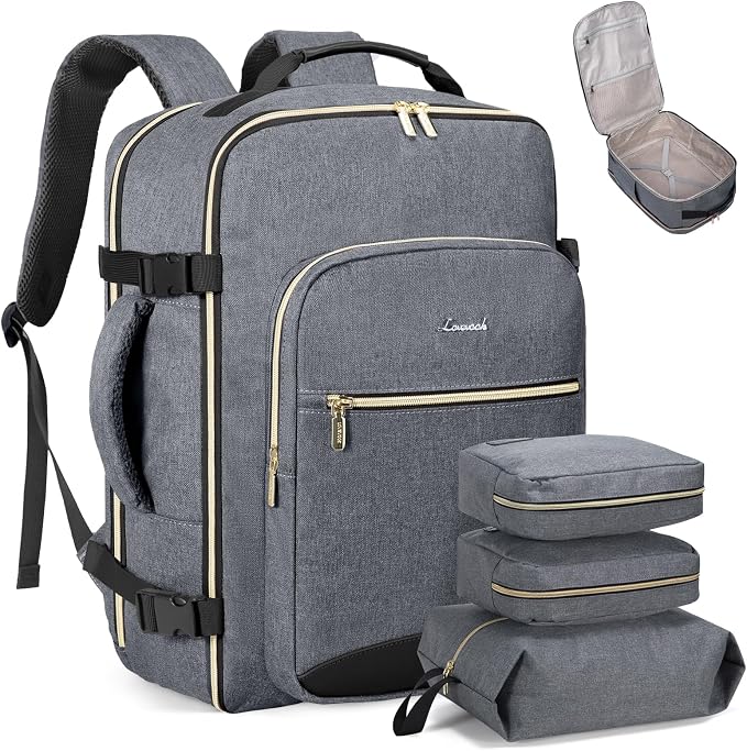 LOVEVOOK 50L Travel Backpack Flight Approved Carry on Backpack,3 Packing Cubes,Waterproof Personal Item Travel Bag,TSA Carry on Luggage Suitcase Travel Essentials,Gifts for Women & Men,fits 18" Laptop by LOVEVOOK