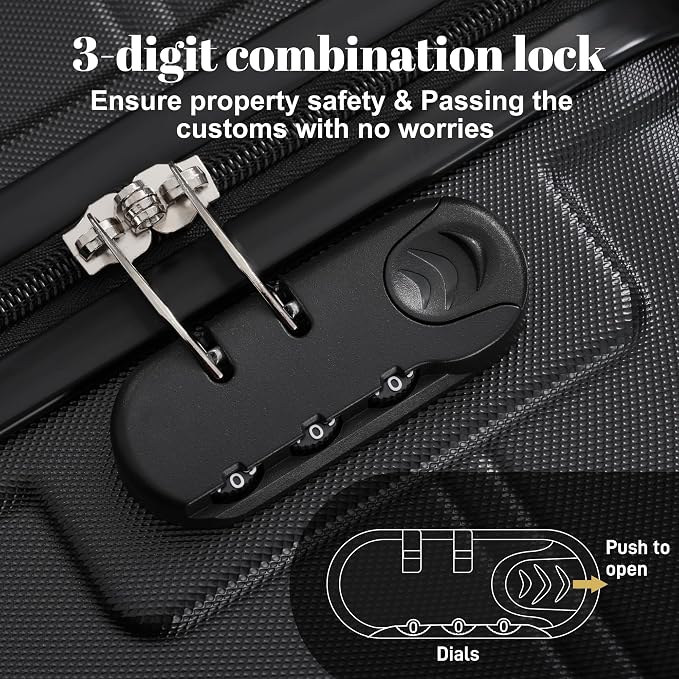 6 Pcs ABS Hardshell Luggage Set Spinner Wheel Suitcase Suitcase All Black - Image 5