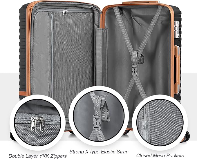 Joyway Carry On Luggage 20 Inch Expandable Suitcase with Spinner Wheel, 4 Piece Hard Shell Luggage Set with TSA Lock(Black brown) - Image 6