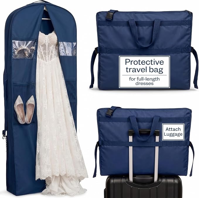 Wedding Dress Garment Bag 72" – Waterproof Trifold Travel Garment Bag for Bridal Gown with Shoulder Strap, Suitcase Sleeve & Accessory Pockets – Fits Full Skirts, Oxford Fabric, Carry Handle by ScratchRetail