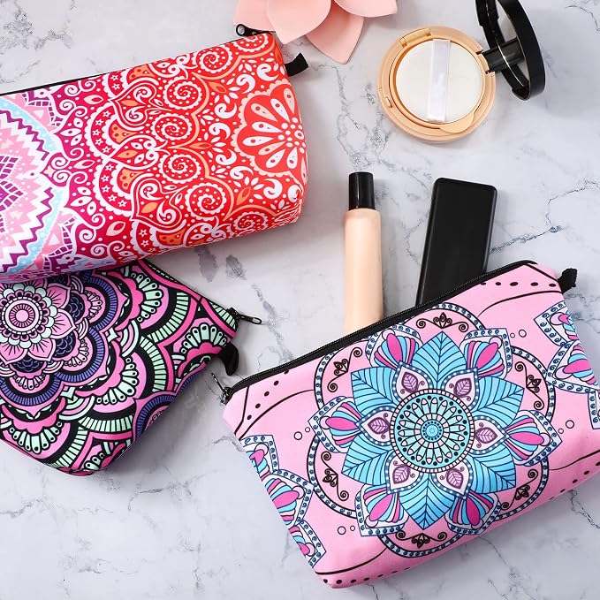 Dunzy 16 Pcs Bulk Makeup Bag for Women Appreciation Gifts for Teacher Canvas Cosmetic Bags with Zipper Pouches Waterproof Travel Toiletry Organizer for Girls Mother Teacher Nurse Bridesmaids (Mandala) - Image 5