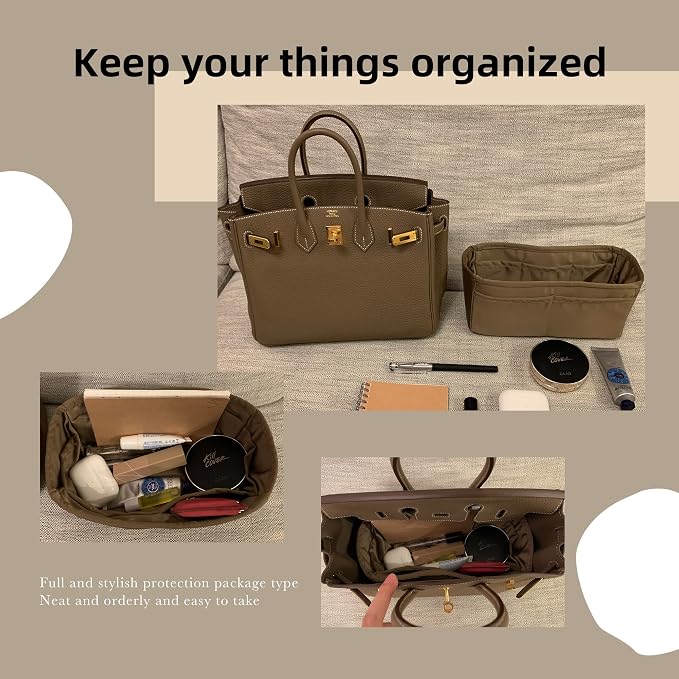 DGAZ Silk Purse Organizer Insert for Birkin Bag(Etoupe grey,BK40) | Soft and Lightweight,Perfect Fit,Multi-pocket Storage,Bag Protector,Luxury Bag Care,Handmade,for Smooth Bag Organizer - Image 5
