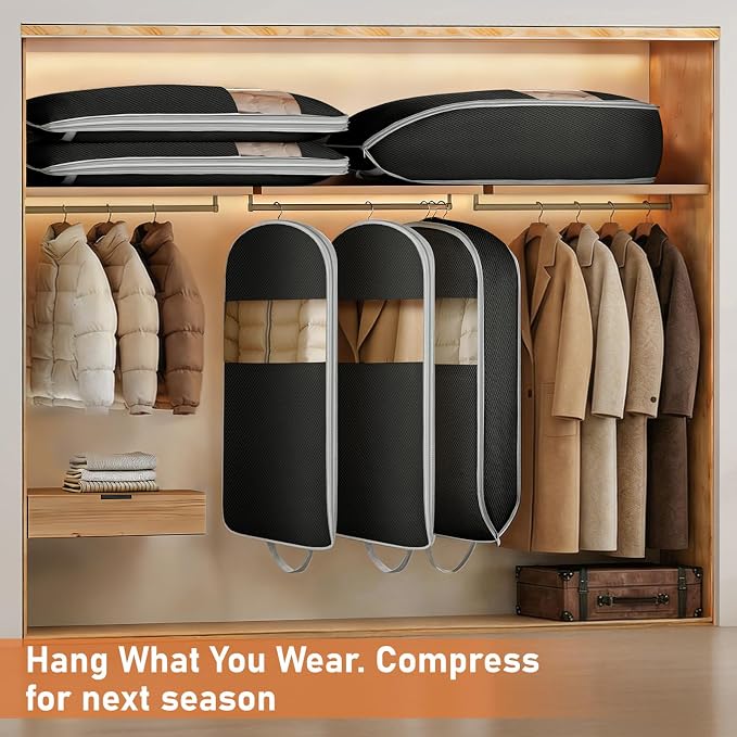 DIMJ Garment Bags for Hanging Clothes 10" Gusseted, Space Saving Compression Suit Bag Travel with Handles Window, Washable Carry Clothing Storage Cover for Dress, Coats, Jacket, Shirts,43" 2 Pack - Image 2