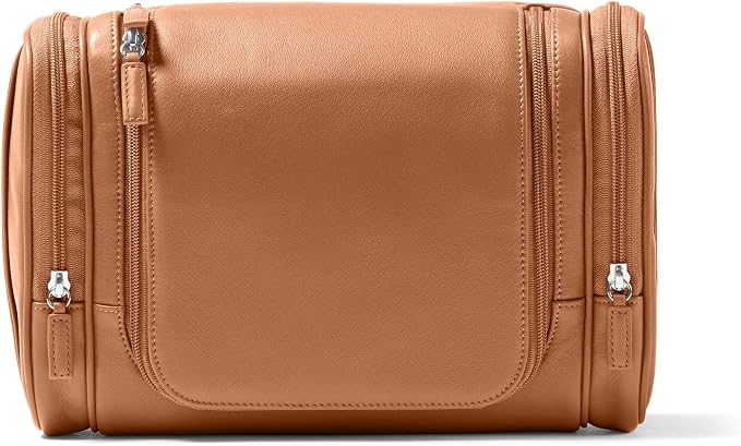 Leatherology Cognac Hanging Toiletry Kit – Full Grain Leather Travel Organizer with Hanger and Multiple Storage Compartments by Leatherology