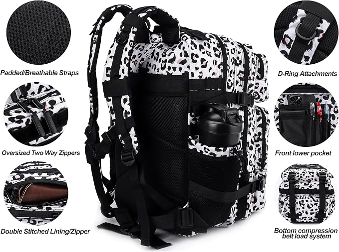 LHI Military Tactical Backpack for Men and Women 45L Army 3 Days Assault Pack Bag Large Rucksack with Molle System - Leopard - Image 4