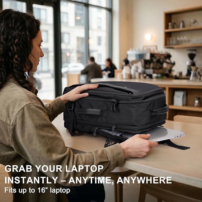 PIJUSHI Travel Backpack for Women, Fits 16" Laptop, Expandable 30L to 35L | Airline Approved Carry-on Luggage with Padded Laptop Compartment, USB Port, Wet Pocket, For Business, Commute - Image 4