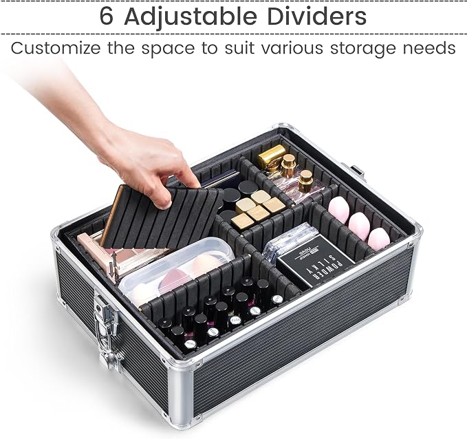 Yaheetech 5 in 1 Rolling Makeup Train Case, Lockable Black Cosmetology Cart | Extra large aluminum-trimmed nail storage cart with detachable tiers, a lipstick organizer, shoulder strap and smooth wheels - Image 6