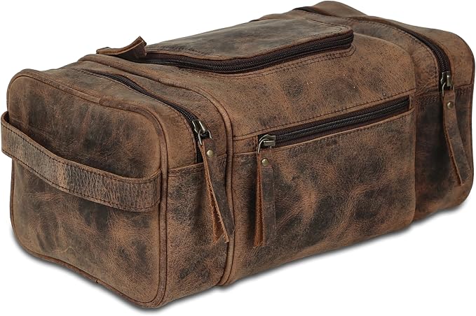 KomalC Extra-Large Leather Toiletry Bag for Men & Women – Luxury Travel Dopp Kit with Multi-Compartment Storage, Waterproof Lining & Premium YKK Zippers – Unisex Toiletry & Cosmetic Organizer by KomalC