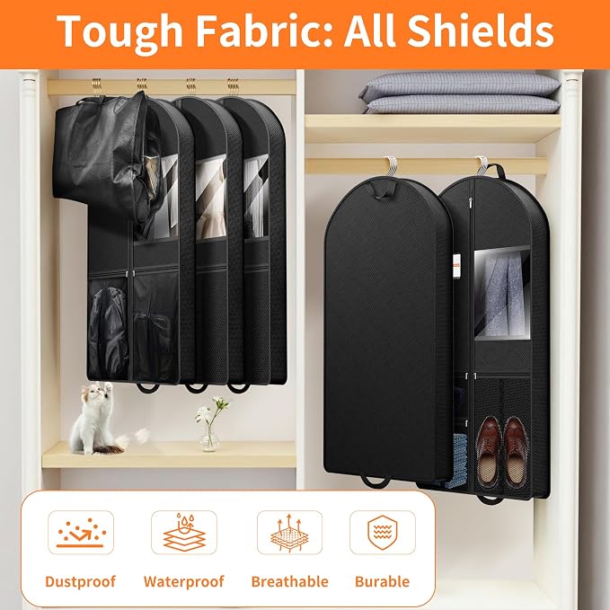 Garment Bag Travel Hanging Clothes: 54 Inch 2 Packs Fabric Breathable Foldable Zippered Pockets - Closet Storage Cover Packable - Men's Suit Shirts Uniform Jacket Jersey Tuxedo - Image 5