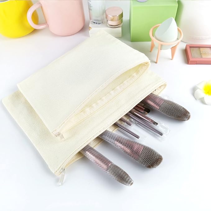 Koolmox Bulk Cosmetic Bags, 20pcs Multipurpose Makeup Bags with Zipper, Canvas Pencil Bag, Bulk Plain Beige Canvas Pouch for Travel Storage Toiletry Organize Pouch Women DIY Craft Bag Gift - Image 4