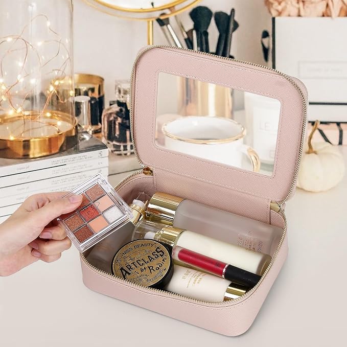 Clear Makeup Bag Set 3 Piece Travel Case for Cosmetics and Toiletries Women's Makeup Organizer and Car Essential with Zipper (Pink, L+M+MINI) - Image 3