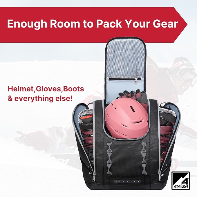 Athalon Everything Ski Boot Bag Gear Pack with Ventilated Boot Compartments, Waterproof Bottom, Hideaway Helmet Sling, 58.5 Liter Capacity - Image 2