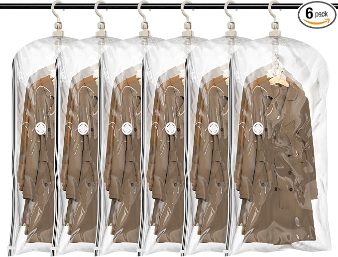 TAILI Hanging Vacuum Storage Bags, Space Saver Bags for Clothes Travel, Coats, Suits and Jackets, Clear, 6 Pack Short, 31 x 15 x 40 inches by TAILI