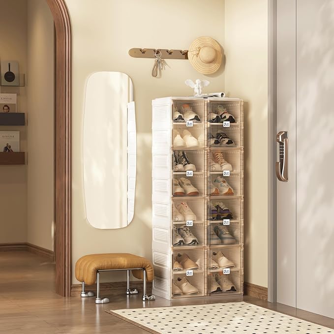 ANTBOX Shoe Organizer Storage Box, Portable Folding Shoe Rack For Closet With Magnetic Clear Door,Large Sneaker Cabinet Bins Sturdy Easy Assembly 8 Layers-16 Grids - Image 6