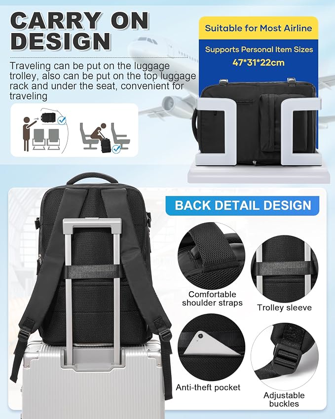 VGCUB Vacuum Backpack Travel with Pump, Vacuum Seal Compression Bags Laptop Backpack Personal Item - Image 6