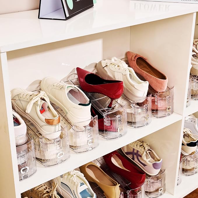 Adjustable Shoe Slots Organizer,30PACK Transparent Shoe Stackers Shoe Rack Holder Shoe Space Savers Double Layer Stack Shoe Racks for Closet Organization(Transparent) - Image 7