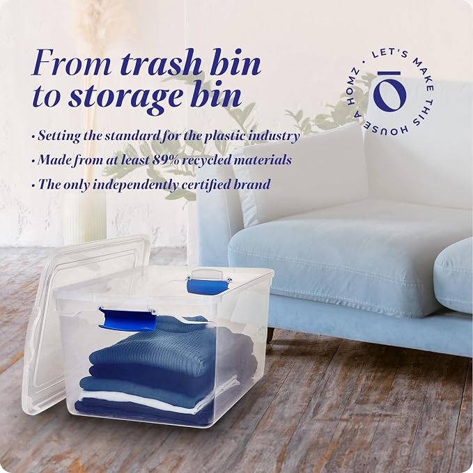 HOMZ 2-Pack Latching Lid, Large Clear Plastic Storage Bins with Lids, 66 Quart, Blue Latch - Stackable Container Boxes for Home, Bathroom, and Office Organization - Image 7