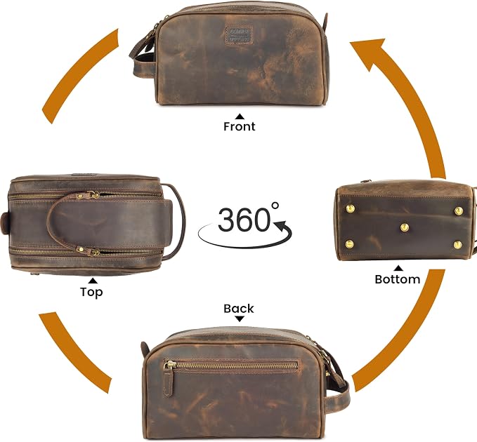 LEATHER VILLAGE Genuine Leather Toiletry Travel Bag With Waterproof Lining - Brown | King-Size Handcrafted Vintage Dopp Kit Bag, Shaving & Bathroom Organizer, Gift for Men & Women - Image 7