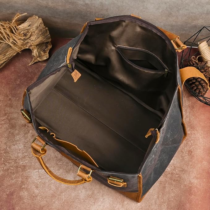 Canvas + Leather Travel Luggage Tote Duffle Gym Suitcase Weekender Overnight Bag For Men Male FB8151 (8151-Gray) - Image 7