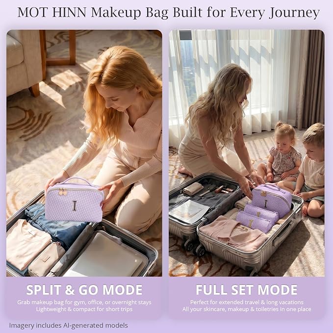 Personalized Gift Travel Makeup Bag: Initial Makeup Organizer Bag for Women | 3-in-1 Custom Make up Bag Set - Vegan Leather Travel Cosmetic Bag - Luxury Gift for Women – Birthday, Anniversary, Graduation - Image 8