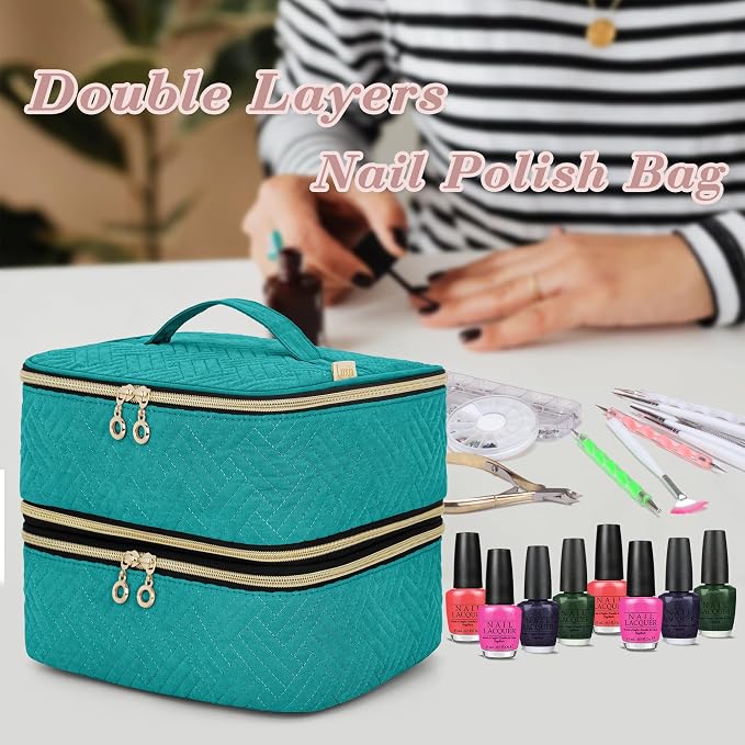 LUXJA Detachable 2 Layers Nail Polish Storage Case Holds 60 Bottles, Teal | Fits 15ml - 0.5 fl.oz Nail Polish Bottles, Tools Storage Pockets, Patented Design - Image 7