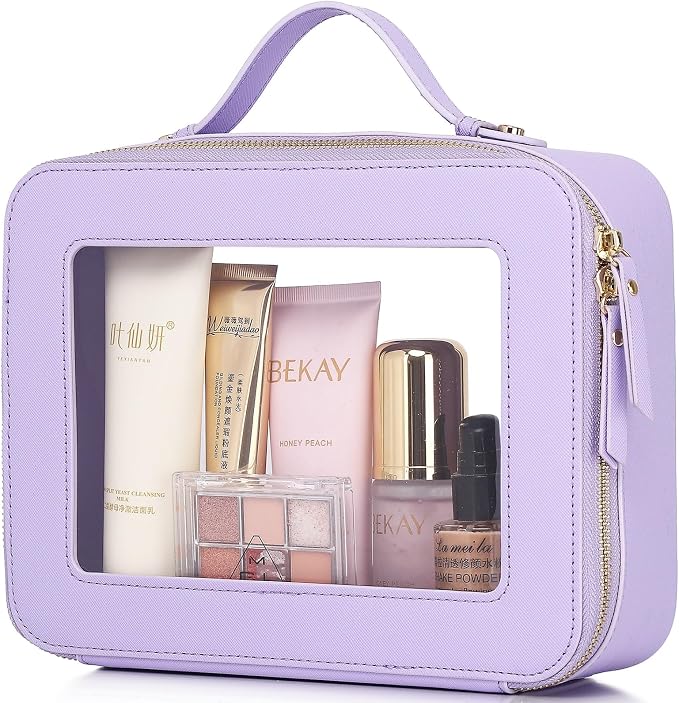 Pinkmik Clear Makeup Bag Waterproof Travel Case for Cosmetics and Toiletries Women's Makeup Organizer and Car Bag with Zipper (X/Purple, L) by Pinkmik