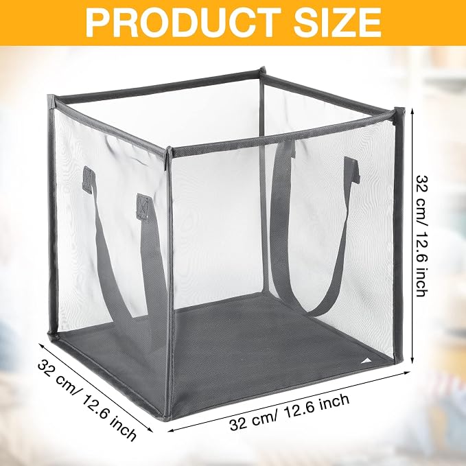 Zopeal 1 Pack Popup Laundry Hamper 13 Inch Collapsible Laundry Baskets with Handles Mesh Clothes Baskets Portable Single Layer Foldable Clothes Hamper Square Bin for Washing (Grey,Single-layer) - Image 2