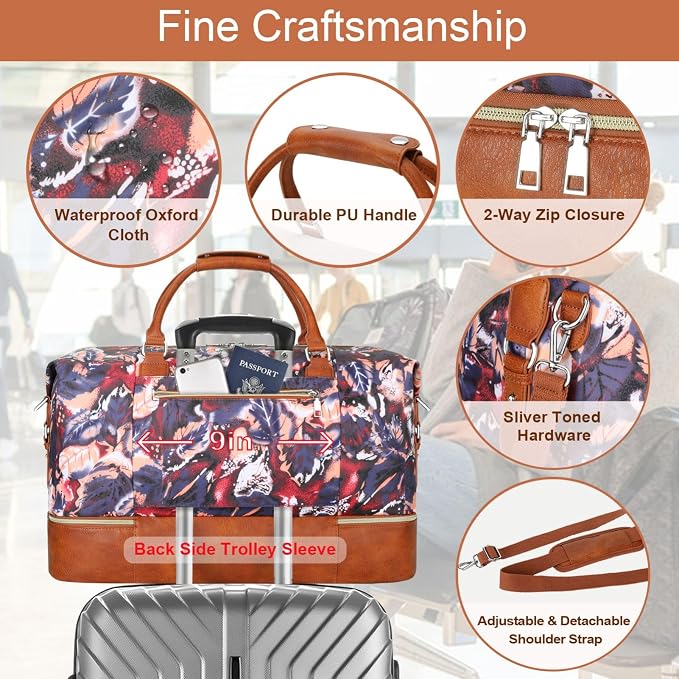 ITIEZY Weekender Overnight Bag for Women - Large Travel Duffel Bag with Shoe Compartment, Gym Duffel Bag Hospital Bag Carry On Tote Bags for Airplanes with Crossbody Bag Toiletry Bag 3Pcs Set - Image 5
