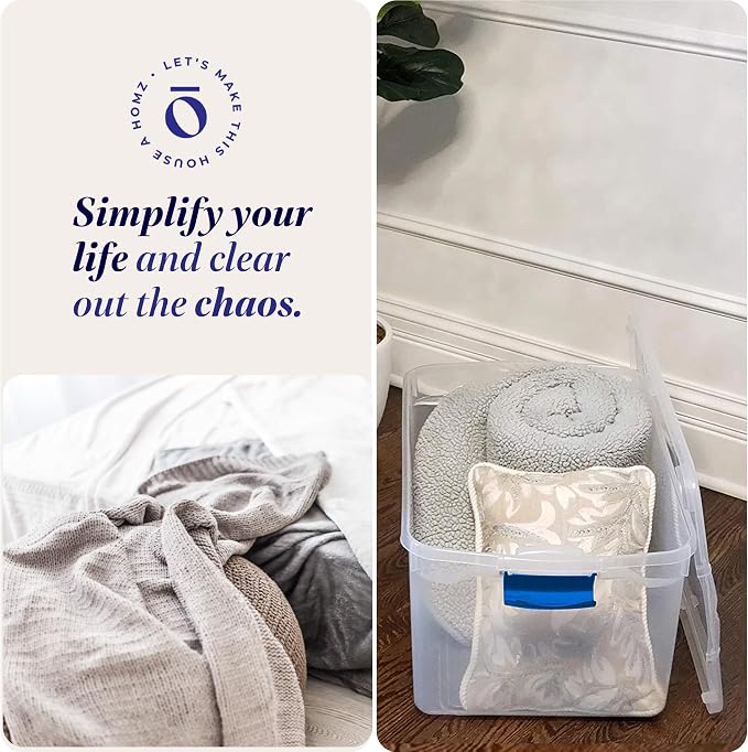 HOMZ 2-Pack Latching Lid, Large Clear Plastic Storage Bins with Lids, 66 Quart, Blue Latch - Stackable Container Boxes for Home, Bathroom, and Office Organization - Image 6
