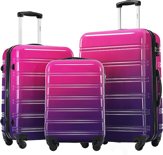 Merax Luggage Sets 3 Piece, Hardside Suitcase with Spinner Wheels,20+24+28 | Lightweight Gradient Color Suitcase with Carry on Luggage, Expandable Convenient Travel,Purple and Pink by Merax