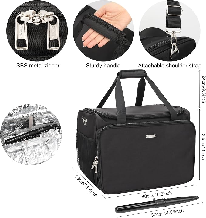 MONSTINA Professional Hairdressing Bag,Hairstylist Travel Bag,Cosmetics Beauty Hairdresser Bag with Shoulder Strap,Hair Makeup Salon Organizer Bag for Barber Insulation Material - Image 5