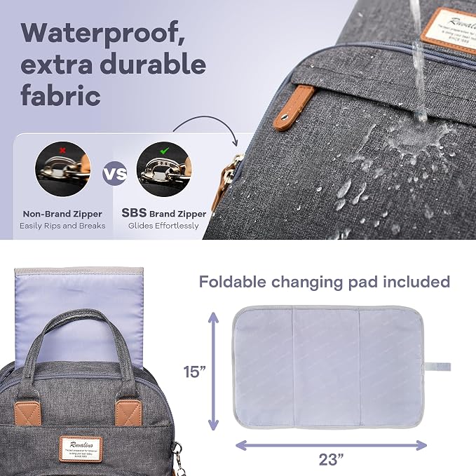 RUVALINO Diaper Bag Backpack - Multifunction Waterproof Travel Backpack, Baby Bag with Changing Pad & Stroller D-Ring & Pacifier Case - Travel Essentials & Baby Registry Search - Unisex, Dark Gray - Image 6