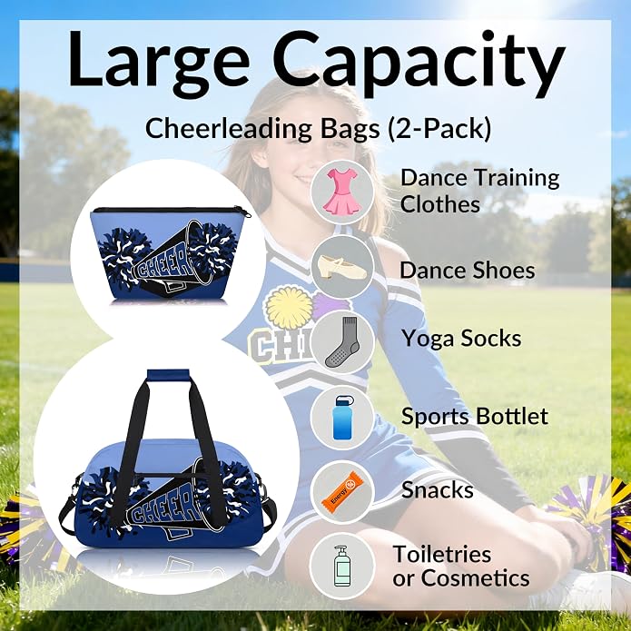 Cheerleading Dance Bag for Women Cheer Team Sport Gym Makeup Cosmetic Bag 2 Pcs Set - Image 2