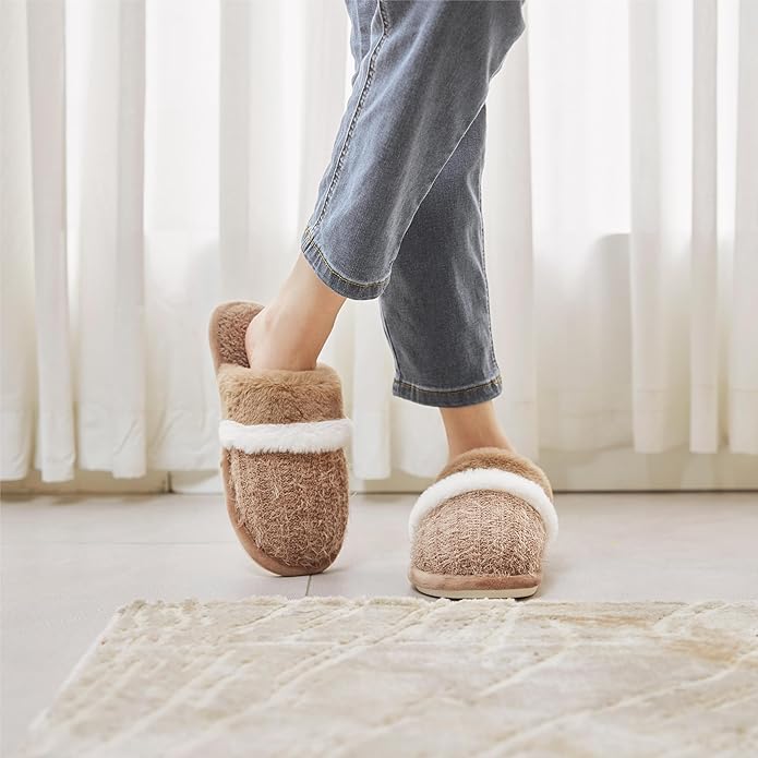 MAXTOP Womens Cozy Memory Foam Slippers Soft Warm Slip On Faux Fur House Slippers,Anti-Skid Rubber Sole,Creative Gifts for Women Mom Girlfriend