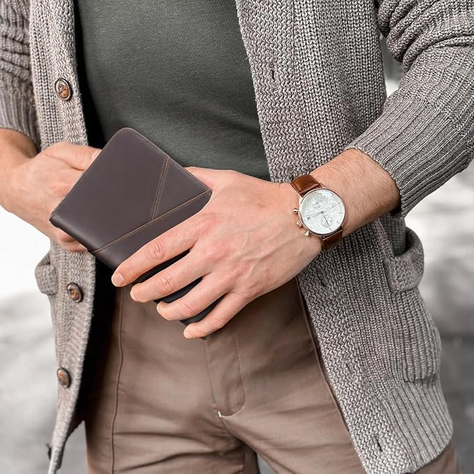 Polare Full Grain Leather Passport Holder With YKK Zipper RFID Blocking Travel Document Organizer Ticket Holder Cover Case Holds 2 Passports (Dark Brown with AirTag Slot) - Image 7