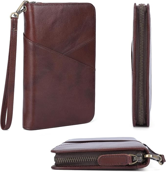 Polare Full Grain Leather Passport Holder With YKK Zipper RFID Blocking Travel Document Organizer Ticket Holder Cover Case Holds 2 Passports (Coffee) - Image 9