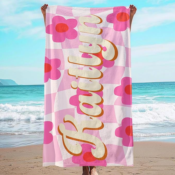 JML Personalized Beach Towel with Name, Custom Flower Beach Towel, Customized Microfiber Pool Towel, Quick Dry & Absorbent Swim Towel for Adult,Anniversary, Birthday, Summer Holiday,Vacation by JML
