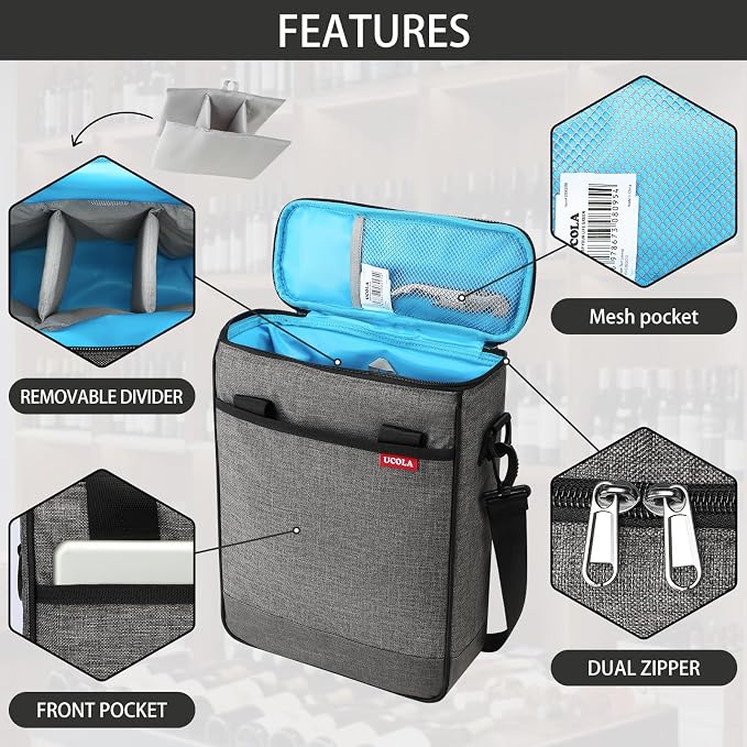 Wine Cooler Bag, Leakproof Insulated Wine Carrier Tote | Fits 2, 3 or 6 bottles with removable divider, shoulder strap, BYOB travel tote for champagne, liquor, picnic and gifts - Image 4