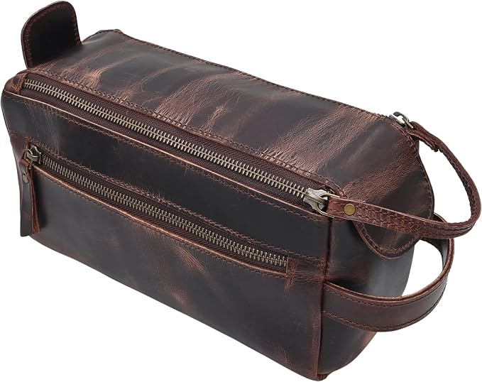 Toiletry Bag For Men Women Dopp Kit Large Cosmetic Travel Bags Toiletries Shaving Organizer Travel Kit Pouch Bag - Antique (Dark Brown) by AutenticoLeather