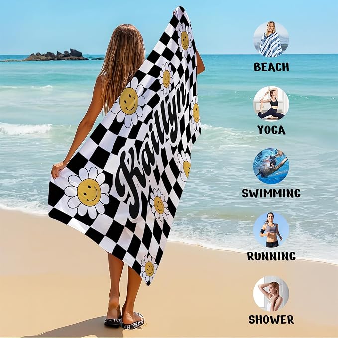 JML Personalized Beach Towel with Name, Custom Flower Beach Towel, Customized Microfiber Pool Towel, Quick Dry & Absorbent Swim Towel for Adult,Mother's Day, Birthday, Summer Holiday,Vacation - Image 6