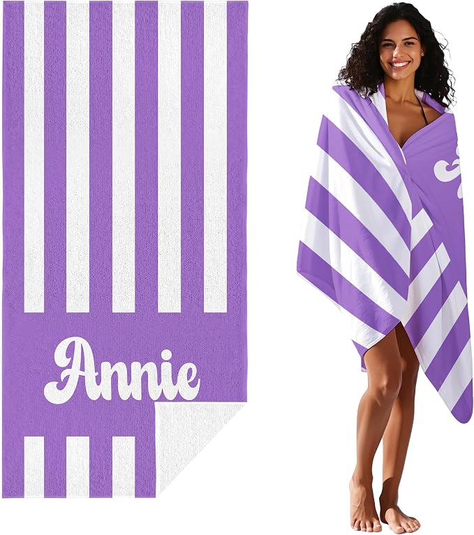 JML Personalized Beach Towel with Name, Custom Cabana Stripe Beach Towel, Customized Microfiber Pool Towel, Quick Dry & Absorbent Swim Towel for Adult,Mother's Day, Birthday, Summer Holiday,Vacation - Image 2