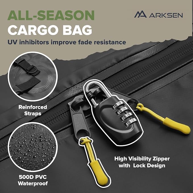 ARKSEN Roof Top Luggage Storage Bag for 64" x 39" Roof Baskets Waterproof 21.5 Cubic Feet (62.2" L x 33.07" W x 18.11" H) with 10 Straps Anti-Slip Mat 6 Door Hooks for All Vehicles with/Without Rack - Image 7