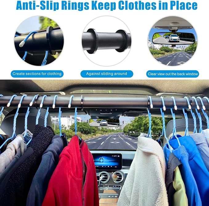 Car Travel Clothes Hanger Bar Expandable 36''-60'' (No Assembly Required) | Clothing Rack for Truck SUV Closet Auto-Adaptive Hanging Rod Holds Up to 150 lbs, Road Trip Garment Drying Pole For Vehicles - Image 6