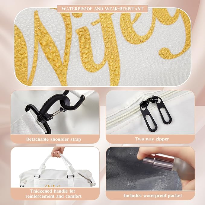 Sanwuta 4 Pcs Wifey Hubby Duffel Bag Set 2 Honeymoon Travel Bags with 2 Toiletry Pouches Weekender Gym Tote for Couple Wedding Engagement Valentines His Hers Gifts Bridal Shower Gifts - Image 4