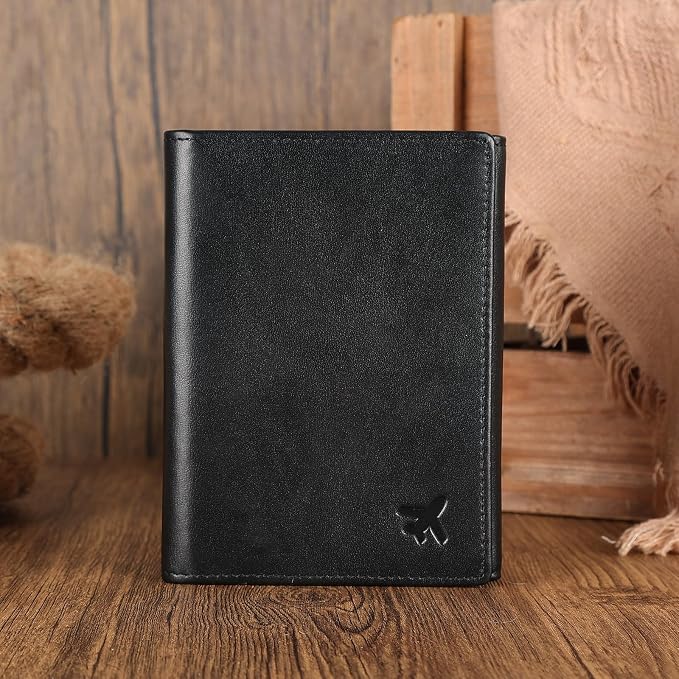 Polare Napa Leather Pilot Wallet Passport Holder RFID Blocking Tri-fold Travel Cover Document Organizer for Aviation Professionals (Black) - Image 3