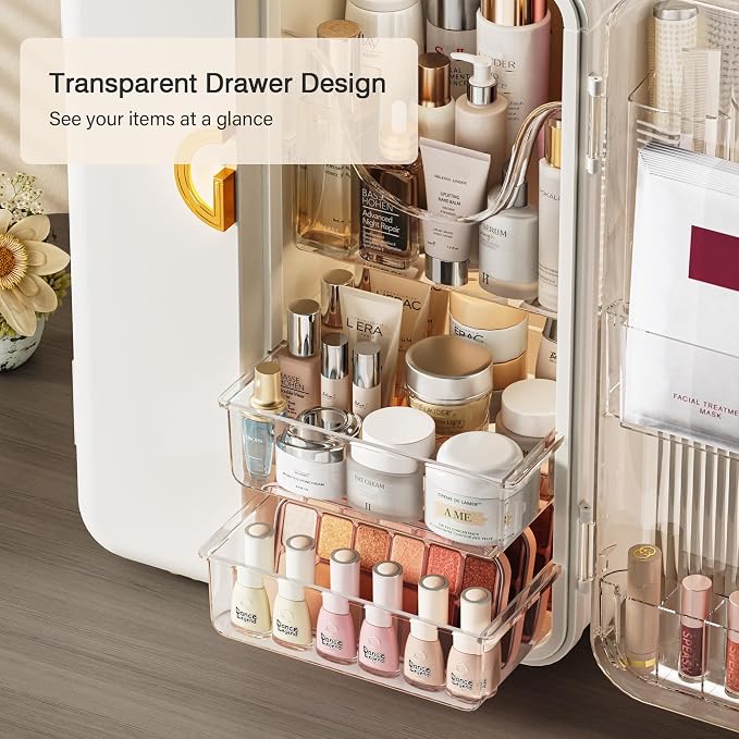 UAK Makeup Organizer with Drawers for Vanity, Cosmetic Display Case with Brush Holders, Storage for Skincare Countertop Bathroom (White) - Image 3