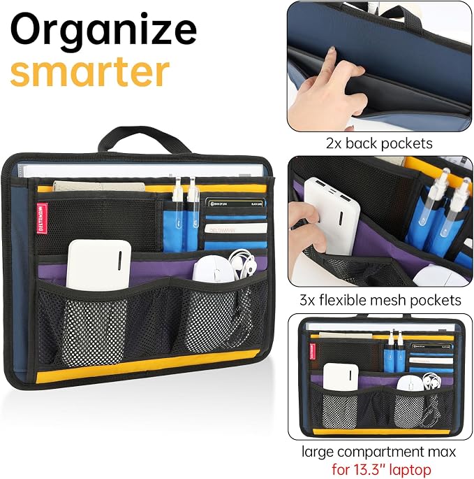 Slim Rugged Organizer Insert for Briefcase Messenger Tote Bag-13 Pockets,Durable Padded Nylon,Handle - Mix - Image 2