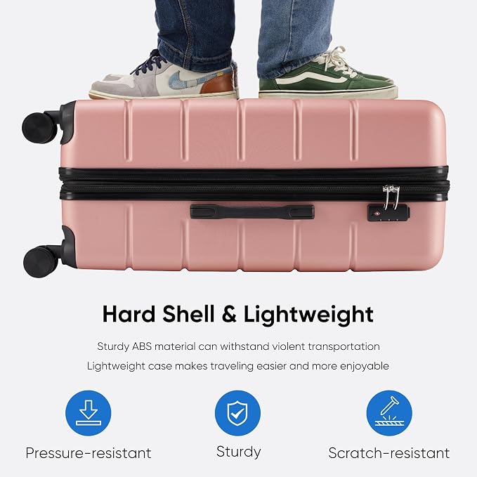 OLIXIS 24 Inch Luggage, Hardside Suitcase with Spinner Wheels, Lightweight ABS Hard Shell Checked Luggage, TSA Approved Lock, Expandable Medium Suitcase for Travel & Business–Pink - Image 3