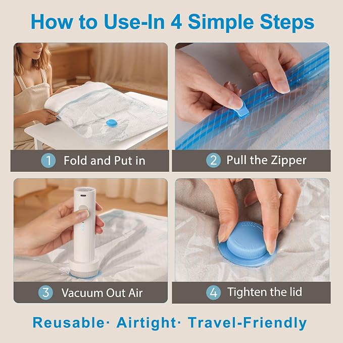 Vacuum Seal Bags for Clothing Travel, 12 Pack Vacuum Storage Bags for Clothes with Portable Electric Pump, Space Saver Bags for Luggage Traveling and Clothing - Image 6